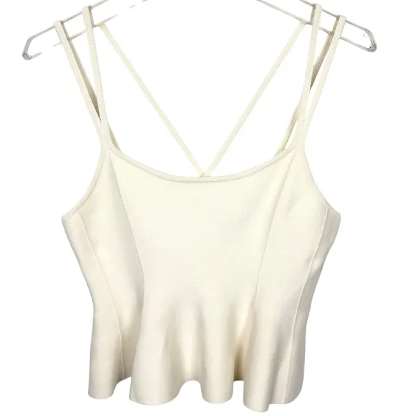 Anthropologie Maeve Bustier Peplum Tank Double Crisscross Straps Ivory Medium - Image 3