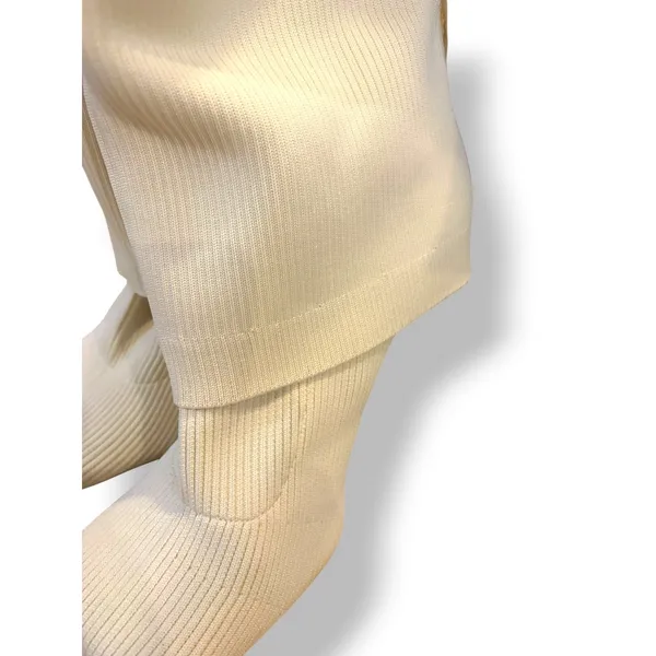 Cream Ribbed Knit Thigh High Boots Square Toe Stiletto Heel Size 9 - Image 4
