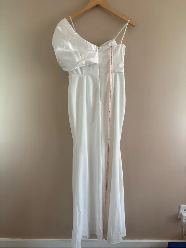 Lulus Beaumont White Asymmetrical Mermaid Maxi Dress Size Medium Bridal Formal - Image 5