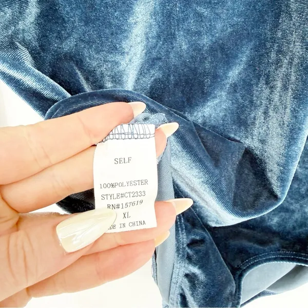 Kittenish‎ Velvet Off Shoulder Bodysuit Women's Size XL Blue Glam - Image 6