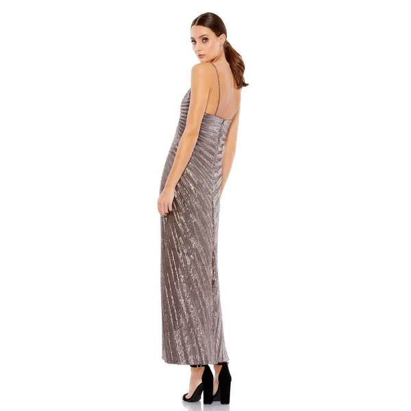 Mac Duggal Stunning Pleated Metallic V-neck Maxi Dress Size S-M $398 - Image 3