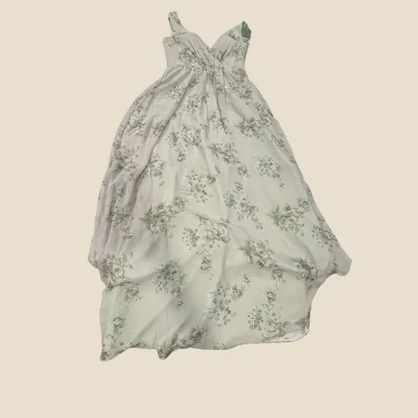 AW Bridal Penoy Pistachio Green Floral Maxi Dress US 8 V-Neck Chiffon Tie-Back - Image 11
