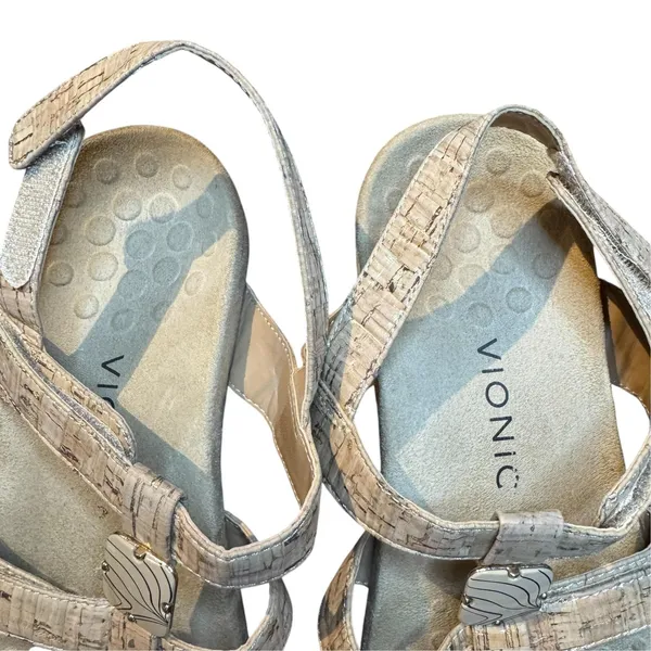 Vionic Amber Shoes Womens Size 8 Beige Cork Strappy Sandals Comfort Walking - Image 3