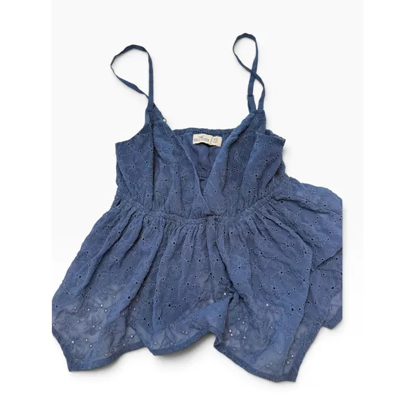 Hollister Blue Eyelet Floral Cami Top Surplice Peplum Empire Waist XS - Image 3