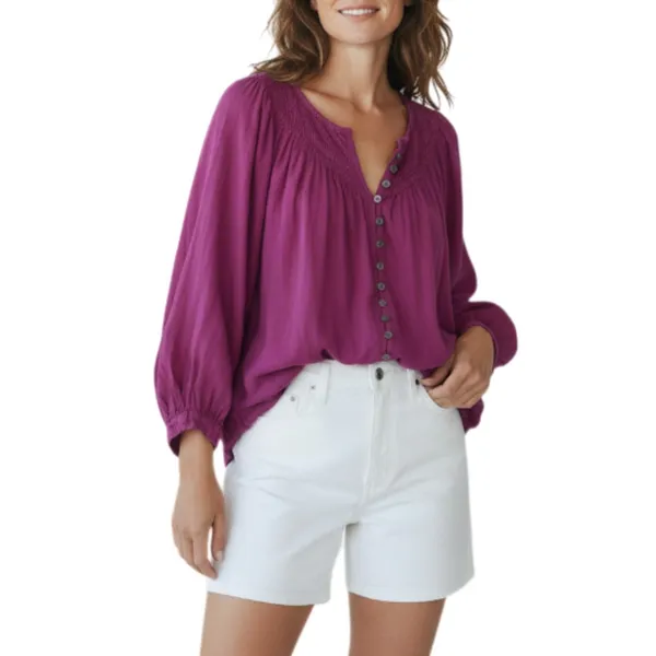 FREE PEOPLE Flowy Pintuck Blouse Sz XS Purple Boho Coastal Breezy Festival Beach - Image 2