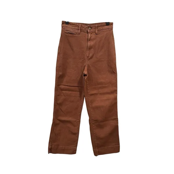 Quince Sz 25‎ Organic Stretch Cotton Twill Wide-Leg Crop Pants Rust Denim #Z6-5 - Image 2