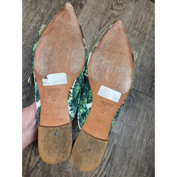 Schutz D’Ana Print Twisted Mule Palm Green White Slip On Point Toe Shoes 8.5B - Image 5