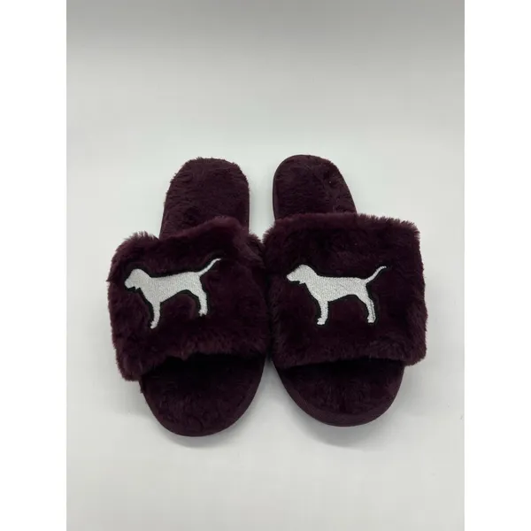 PINK Victoria's Secret Shoes Womens Size 9.5 Purple Furry Slide Slippers Logo - Image 2