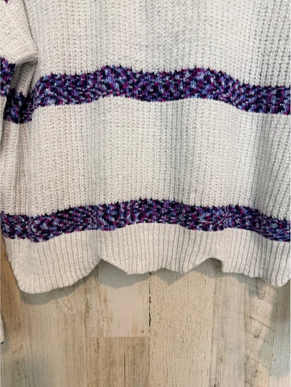 Blush & Bloom Women’s M Ivory Chunky Knit Purple Stripe Oversized Cozy Sweater - Image 3