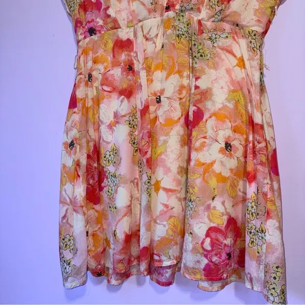 Free People Freddy Pink Floral Print Short Sleeve Tie Mini Dress S Babydoll Boho - Image 4