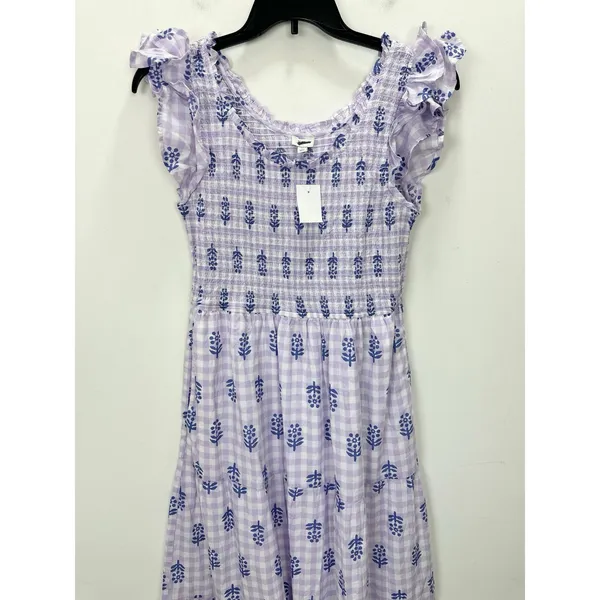 J.Crew Tall Ruffle Sleeve Smocked Midi Dress Printed Cotton A Line Large NWT - Image 5