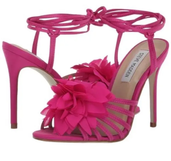 Steve Madden floral ankle wrap stiletto heels pink strappy size 8 - Image 5