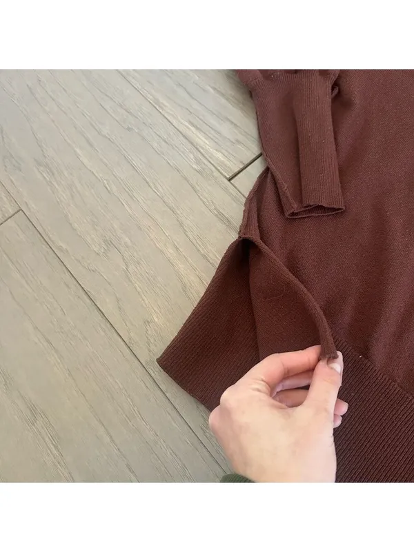 Sweater Set Women's Two Piece Long Sleeve Knit Top Brown - Image 5