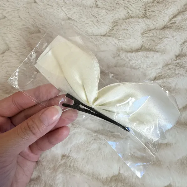 Ivory White Satin Hair Bow Clips - 2 Piece Set - Image 2