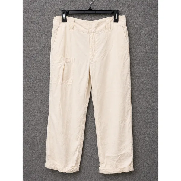 Armani Exchange Women Pants 34 Regular Ivory Linen Blend Cargo Straight Leg - Image 2
