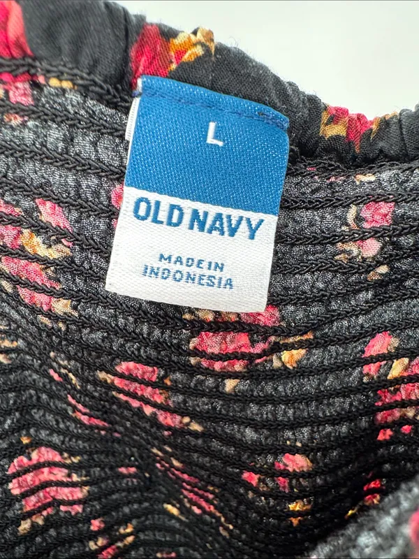 Old Navy Black Long-Sleeve Floral Square-Neck Dress smocked L dark romance - Image 9