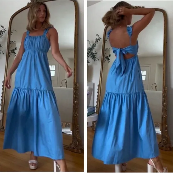 NEW Abercrombie & Fitch poplin bow back ruffle strap maxi dress XS - Image 4