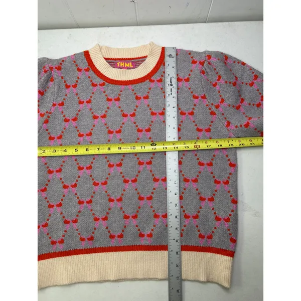 THML Short Sleeve Ribbon Knit Sweater Top in Gray. Size XL - Image 5
