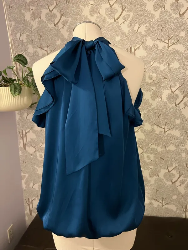 New York & Company Teal satin blouse - Image 3