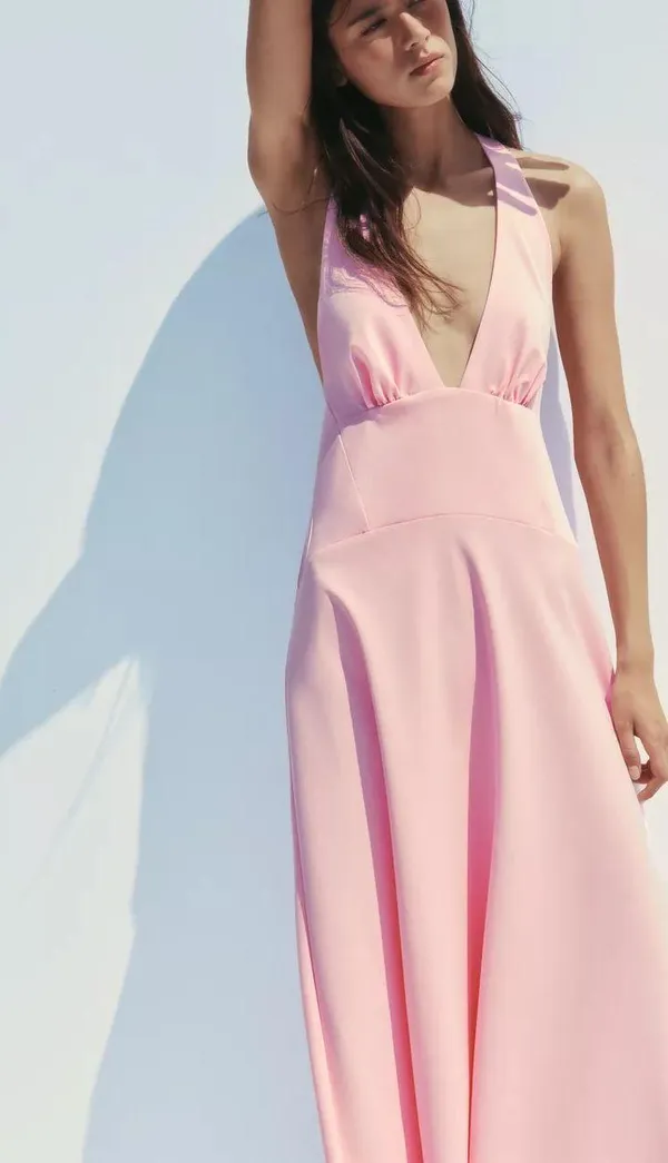 Zara Pink Backless Halter Dress wedding maxi long evening party coctail - Image 15