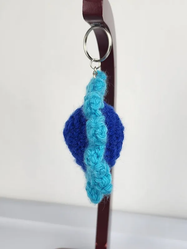 New Crochet Blue Light Blue Stuffed Flower Keychain Handmade Handcrafted - Image 3