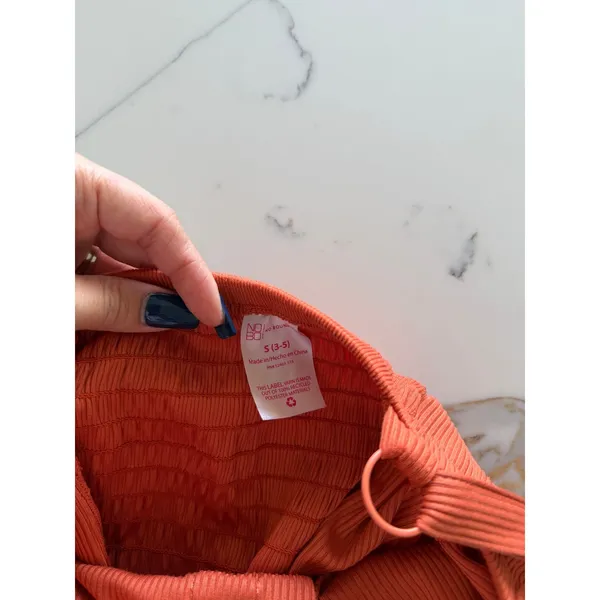 No Boundaries Burnt Orange‎ Ribbed Mini Dress Button Front Ruffle Hem Small - Image 3