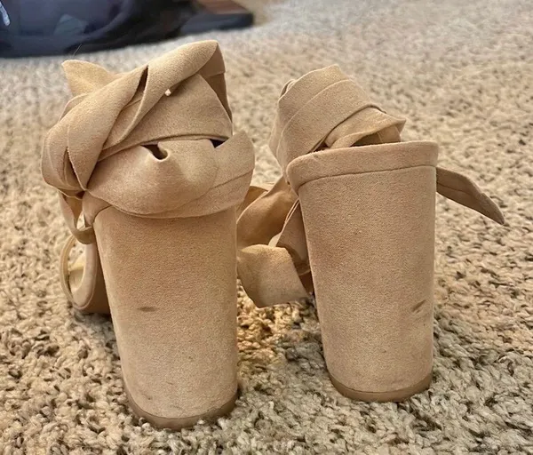Lulus Alta Light Nude Suede Lace-Up Heels - Image 4
