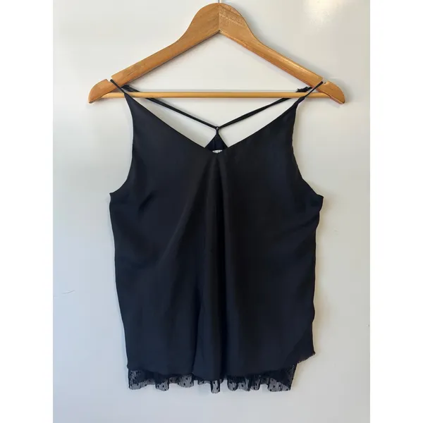Free People Intimately Criss Cross Cami Lace Trim‎ Tank Top Black Size Small - Image 2