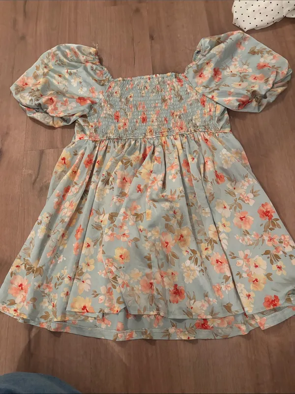 Floral Puff-Sleeve Dress in Light Blue - Image 2
