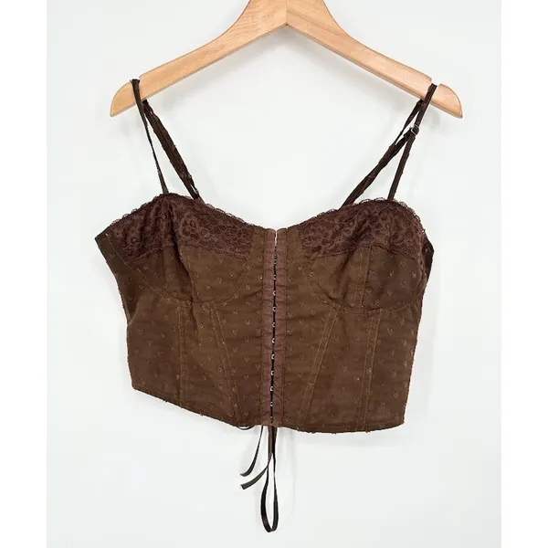 Pacsun LA Hearts Lace Trim Mesh Corset Top Brown Size Medium Boho Indie Festival - Image 2