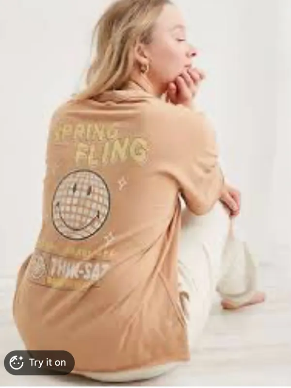 aerie Tan Crewneck Graphic Tee - Image 2