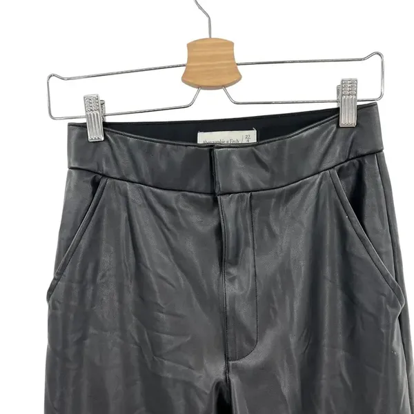 Abercrombie and Fitch Pants Flared Split Hem Vegan Leather Black Size 27 4‎ - Image 2