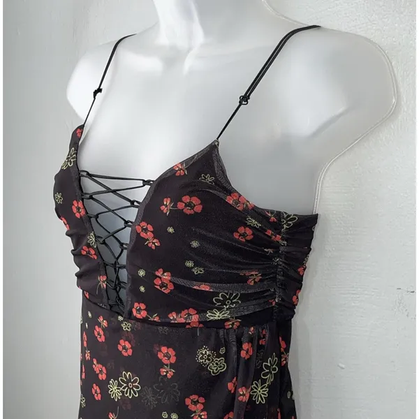 Urban Outfitters Mini Dress Juniors Size Small Black Floral Mesh Y2K Whimsigoth - Image 5