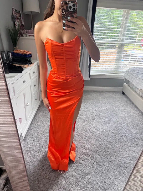 Net princess Polly orange satin prom dress - Image 7