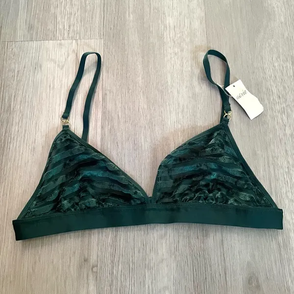 NWT AERIE VELVET STRIPE TRIANGLE BRALETTE Deep Forest Green size Medium - Image 3
