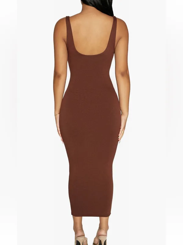 Naked Wardrobe Sculpt Tank Midi Dress in Chocolate Brown size Large NEW $68 - Image 4