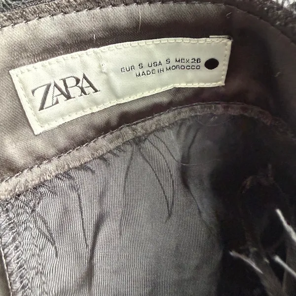 Zara‎ S Black Satin Frayed Waist Tapered Ankle Pants Preppy Classic Minimalist - Image 6