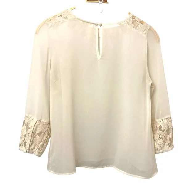 Anthropologie Pins and Needles Ivory White Semi-Sheer Lace Tunic Blouse Top XS - Image 2