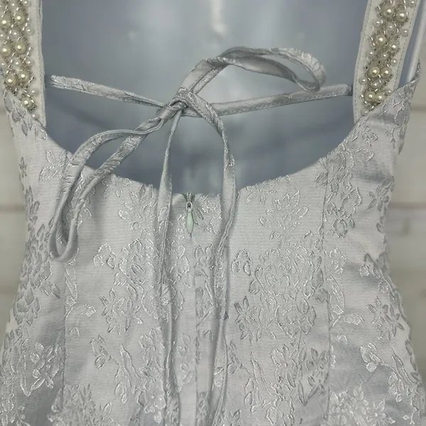 NWOT CIDER Womens Jacquard Floral Pearl Straps Mini Dress in Light Blue Size XS - Image 5