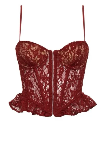 Rumored Red Lace Sequin Bustier Top - Image 3