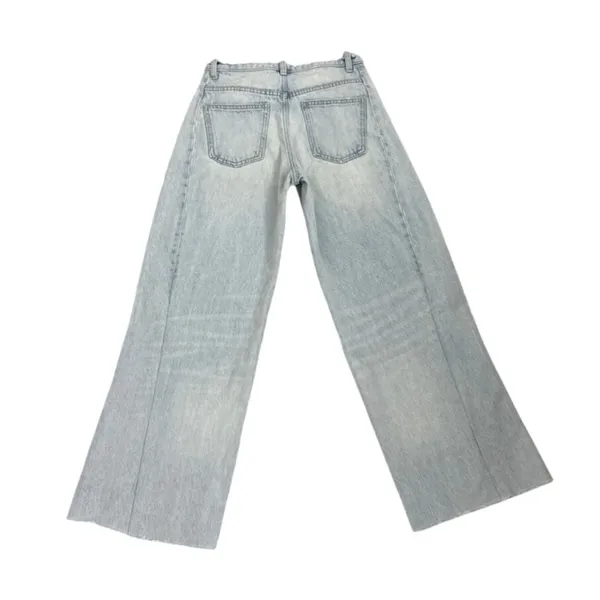 ZARA Vintage Wash Wide Leg Baggy Light Blue Faded Denim Jeans Size 0 - Image 2