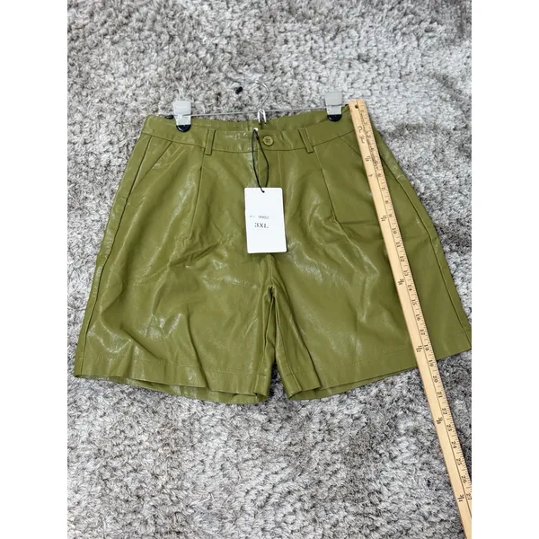 Women Faux Leather Shorts Olive Green High Waist Pleated Shorts Size 3XL NWT - Image 9