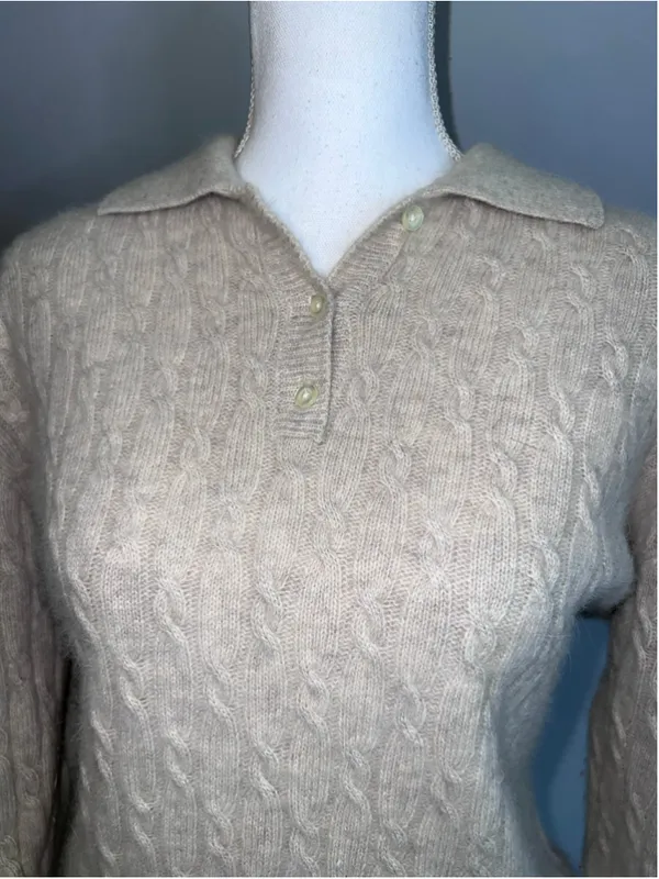 Charter Club Cable Knit Polo Sweater Beige Size M - Image 2