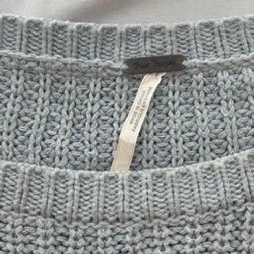 Free People Grey Ribbed Knit Cropped Short Sleeve Boxy Sweater Cotton Blend XS‎ - Image 3