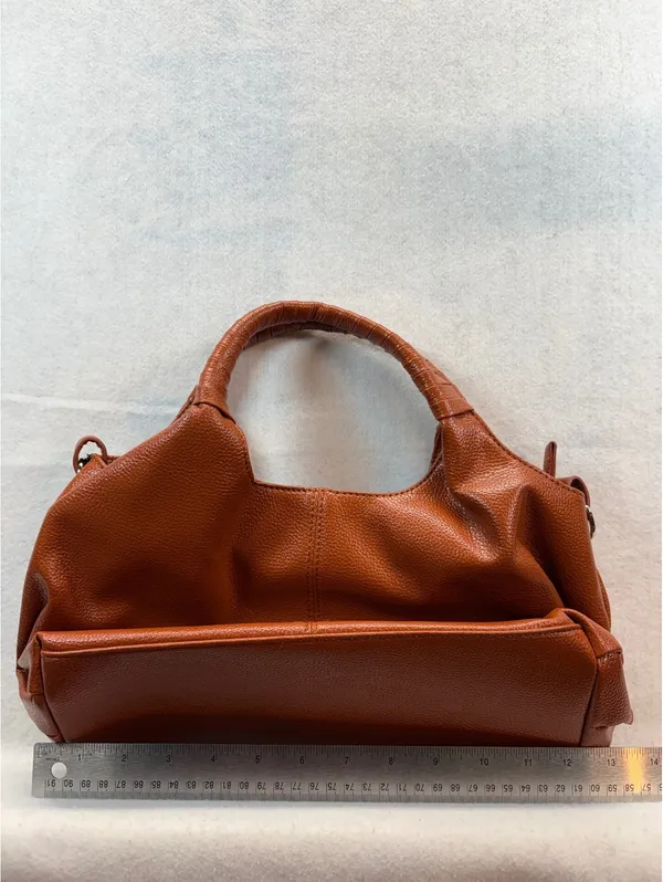 Brown Pebbled Faux Leather Satchel Handbag Shoulder Bag w/ Strap - Image 2