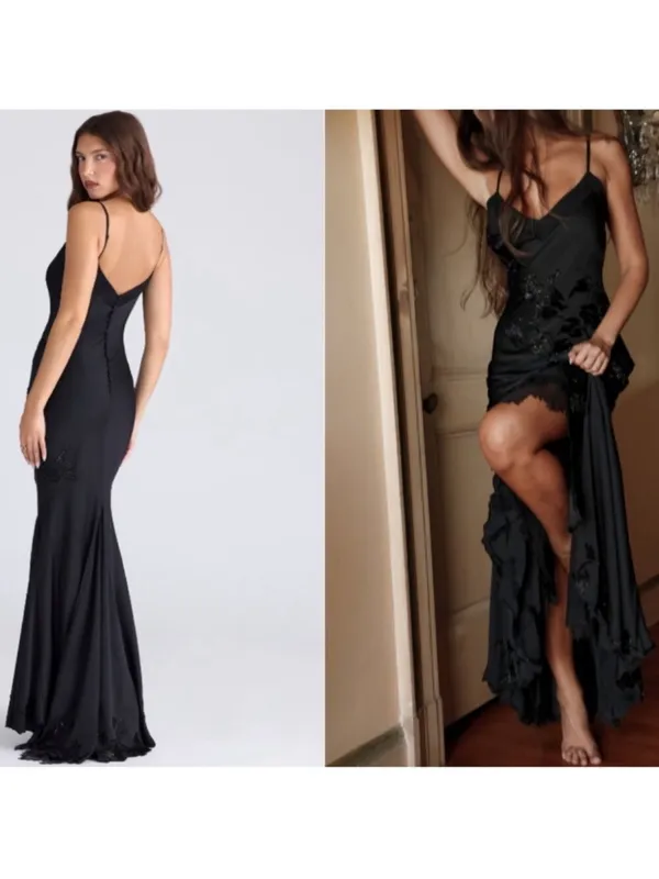 House of CB Anastelle Black hand-beaded embellished satin Maxi Dress size XS NWO - Image 2