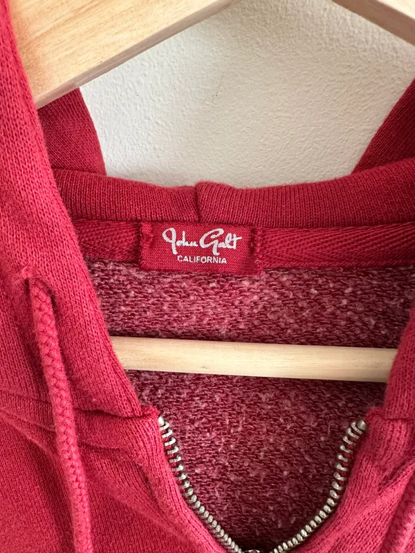 John Galt Red Cropped Zip Up Hoodie - Image 2