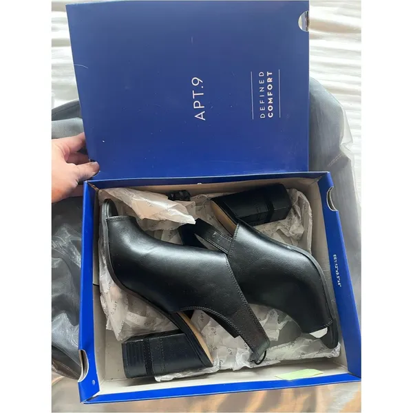 Apt. 9 Bootie Womens Size 8 Black Peep Toe Slingback Shootie Block Heel Comfort - Image 2