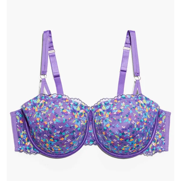 Savage X Fenty Steamy Floral Padded Lace Balconette Bra Purple Size 36C PURPLE ROYALE ROMANCE IN BLOOM Product Description Lush flowers are always a vibe! Our Steamy Floral Padded Lace Balconette Bra features a stretch lace body, satin straps, scalloped accents, and rose gold-tone hardware. Features Underwire padded balconette bra Stretch lace body Powermesh wing Straight neckline Stain straps at front body Rose gold-tone hardware Adjustable, supportive straps Hook-and-eye back closure Lace: 83% Nylon, 17% Elastane; Wing: 88% Nylon, 12% Elastane; Bottom Cup: 100% Polyester Hand wash cold, line dry Imported - Image 6