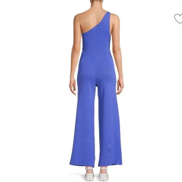 Free People Beach Waverly Ribbed One Shoulder Sweater Wide Leg Jumpsuit‎ Sz L - Image 2